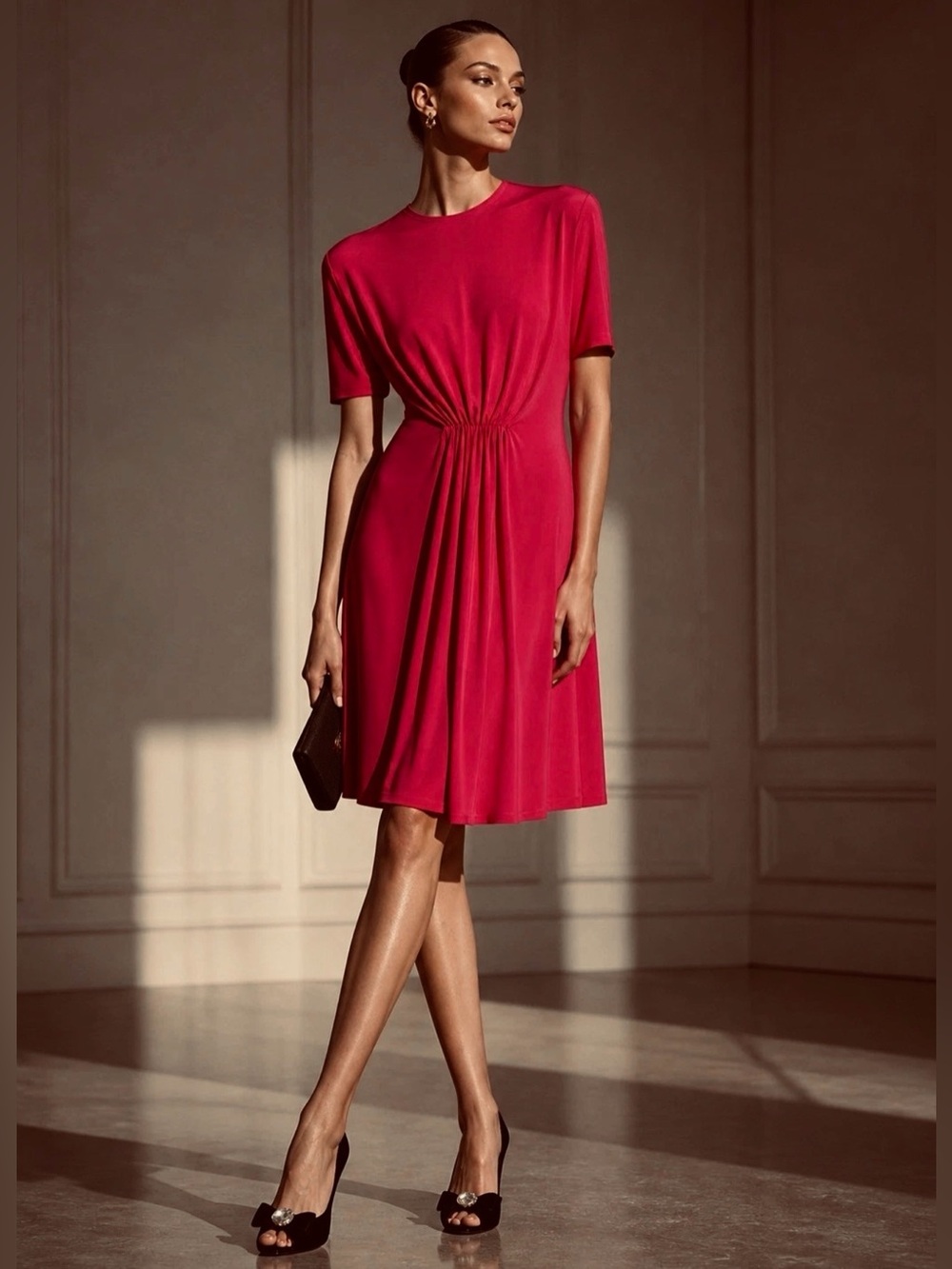 GIVENCHY Designer Vintage Red Viscose Ruched Mini Dress FR 36 US 4